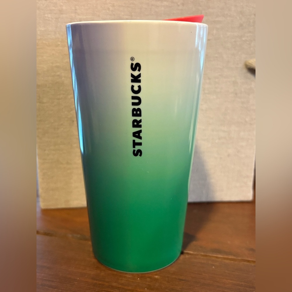 Brand new Starbucks 2022 Tumbler blue/green Travel Cup Ceramic 12oz